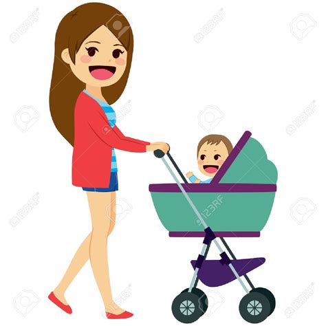 Beautiful Young Single Mom Pushing Stroller With Cute Newborn