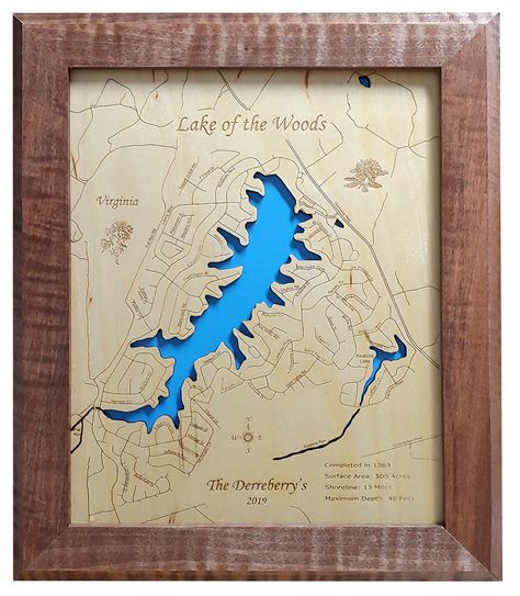 Lake Of The Woods Virginia Laser Cut Wood Map Personal Handcrafted