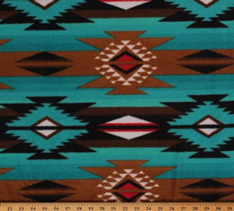Raindance Teal Brown Southwest Fleece Fabric Print By The Yard O41000 1b