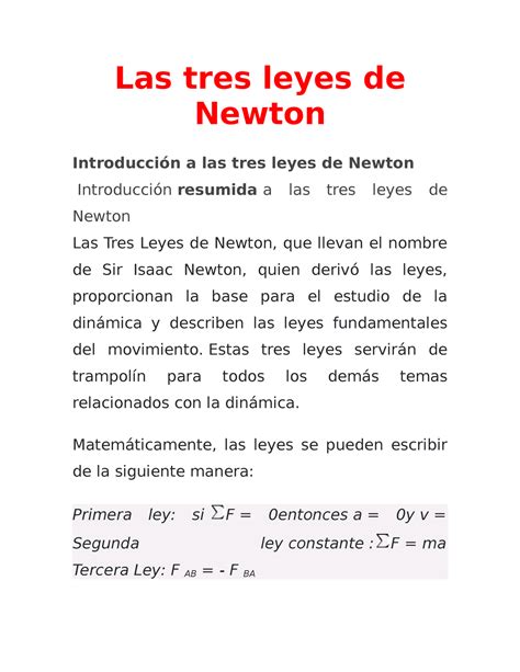 Las Tres Leyes De Newton Las Tres Leyes De Newton Introducción A Las
