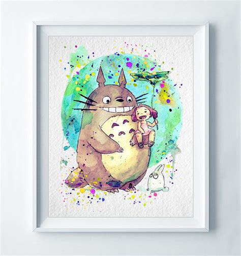 Totoro Art Print Impresión De Totoros Guardería Acuarela Arte Etsy