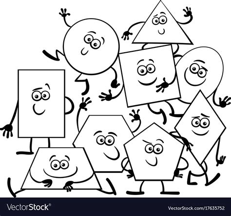 These shapes are abstract and not regular. Cartoon geometric shapes coloring book Royalty Free Vector