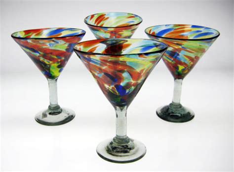 Confetti Swirl Martini Glasses Made In Mexico With Recycled Glass Mexican Bubble Glass 15 Oz