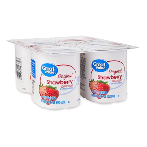 Great Value Original Strawberry Lowfat Yogurt 6 Oz 4 Count