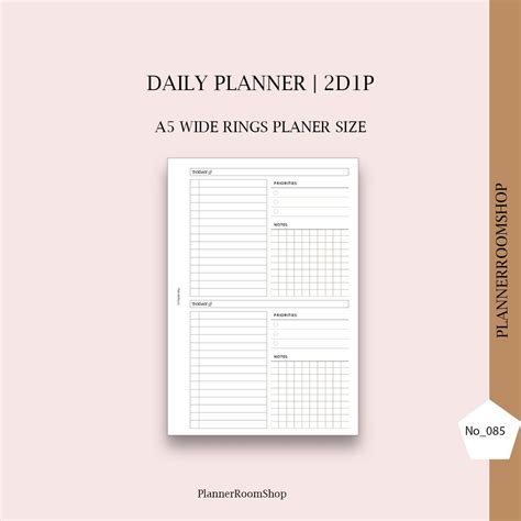2 Days On 1 Page Planner For A5 Wide Printables Inserts Daily