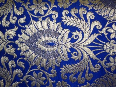 Heavy Silk Brocade Fabric Royal Blue X Metallic Gold Color 36