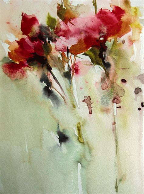 A Watercolor Painting Of Red Flowers In A Vase