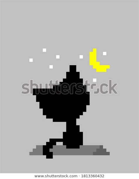 Pixel Cat Looking Moon Night Vector Stock Vector Royalty Free