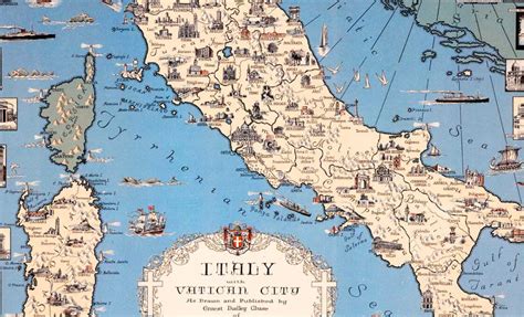 Mapa Ilustrado De Italia Con La Ciudad Del Vaticano 1935 Viejos Mapas