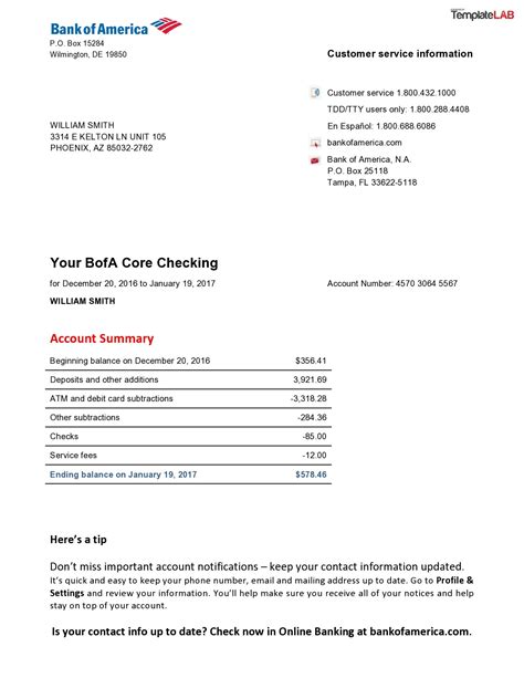 Bank Statement Of Account Sample