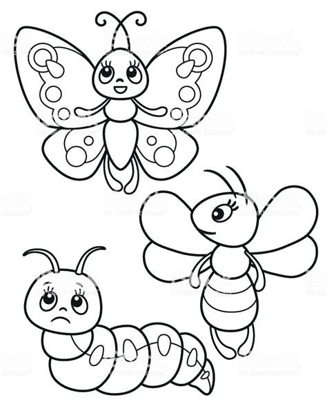 Provide kids these 50 free printable butterfly coloring pages. Cute set of funny insects, vector black and white ...