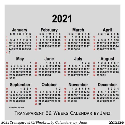 52 Week Calendar 2021 Printable Calendars 2022