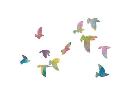 Rainbow Birds Flying Flock Of Birds Watercolor Painting Print 7x5