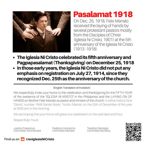 Iglesia Ni Cristo 5th Year Anniversary And Annual Thanksgiving 1913