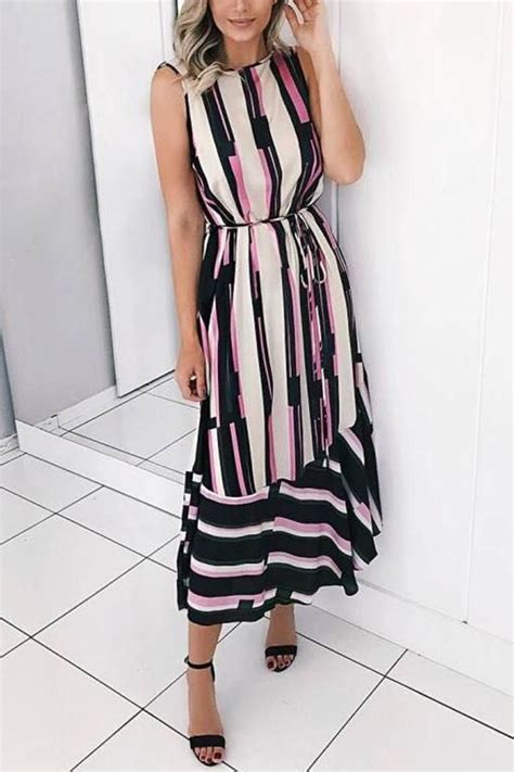 Sexy Stripe Sleeveless Vacation Modest Maxi Dress Enjoy Free Shipping