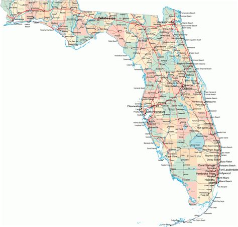 Road Map Florida Central Showing Main Towns Cities And Highways Of