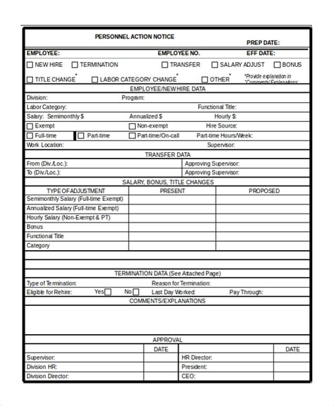 Payroll Sample Forms 14 Images Free 9 Sample Personnel Action Forms