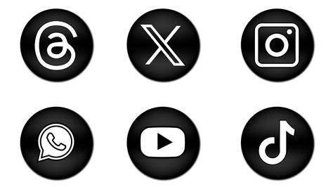 black and white social media icon in black circle youtube instagram twitter new x threads