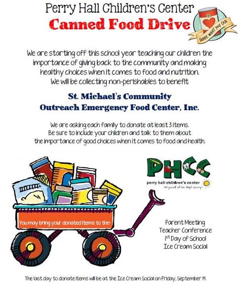 Healthy Non Perishable Food Drive Phcc Co Op Perry Hall Childrens