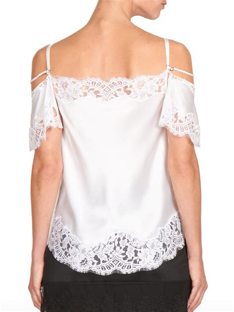 Givenchy Lace Trim Silk Cold Shoulder Camisole In White Lyst