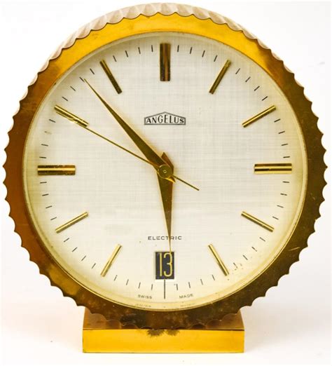Angelus Swiss Made Gilt Metal Desk Clock