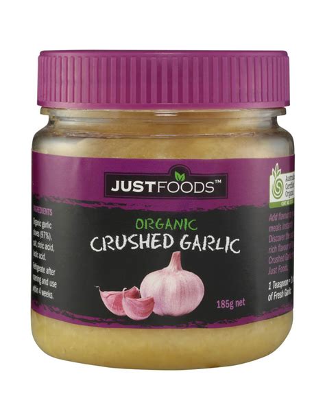 Just Foods Crushed Garlic Organic 185g Allys Basket Direct Fro