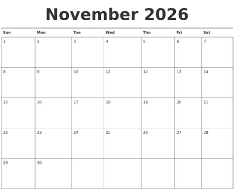 November 2026 Calendar Printable