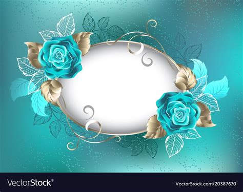 Oval Light Banner Decorated With Turquoise Roses With Leaves Of