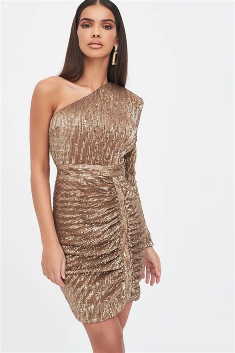 Lavish Alice Sequin Dress Metallic Gold Only L Left