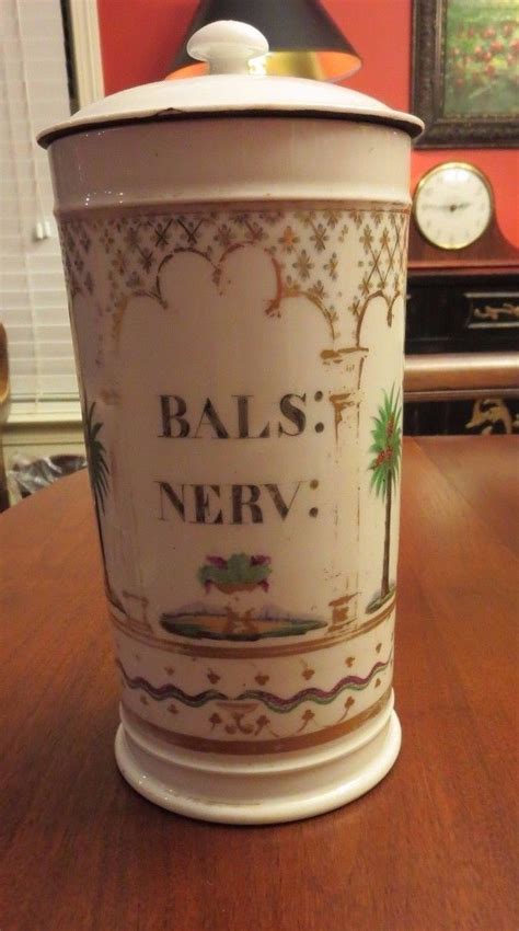Antique French Hand Painted Porcelain Apothecary Jar Bals Nerv Rare
