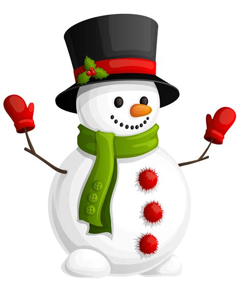 Transparent Snowman With Green Scarf Clipart Рождественское