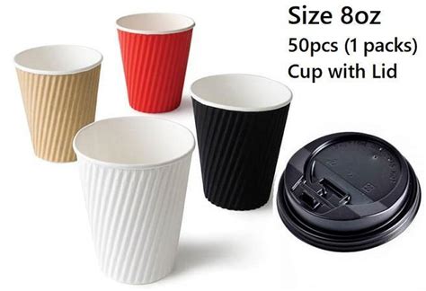 Paper Cup With Lid 8oz 240ml 1 Packs 50pcs High Double Wall RIPPLE