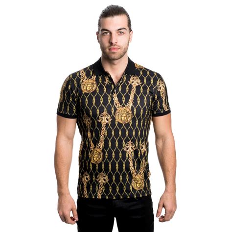 Vip Black Gold Medusa Design Short Sleeve Polo Shirt Vpk20