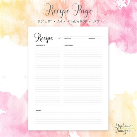 recipe page recipe printable recipe card recipe template