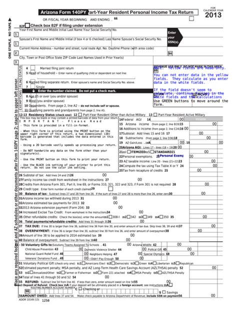 Fillable Form 140py Part Year Resident Personal Income Tax Return