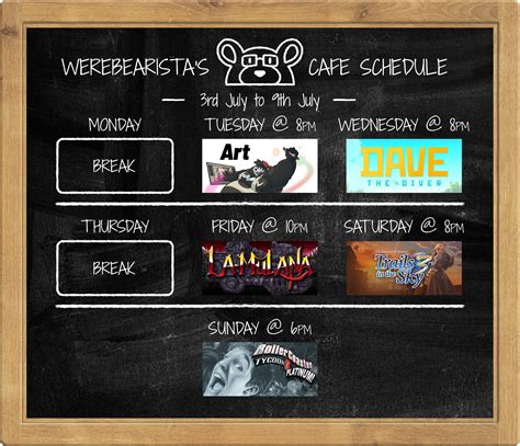 Werebearista On Twitter Hello Everyone Below Is The Schedule For 3rd July June To 10th July