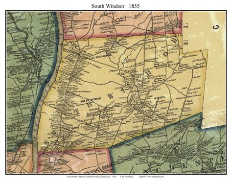 South Windsor Connecticut 1855 Hartford Co Old Map Custom Print