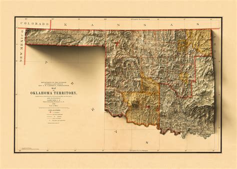 Oklahoma Map Oklahoma Relief Map Vintage Map Of Oklahoma Etsy