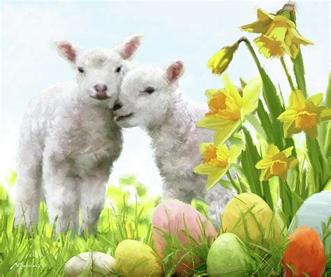 1666 Easter Lambs Mixed Media By The Macneil Studio