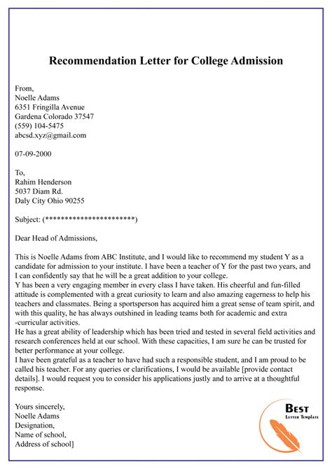Recommendation Letter For University Format Sample And Example 2022