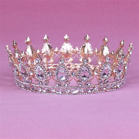 Vintage Rose Gold Color Baroque Queen King Bride Tiara Crown For Women