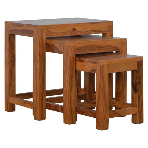 Solid Sheesham Wood Set Of 3 Cut Out Nesting Table Hollygrove