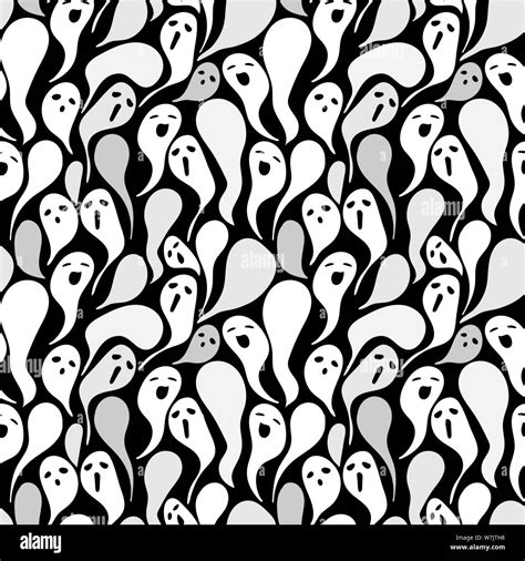 Seamless Vector Halloween Pattern With Spooky Ghost Silhouettes On