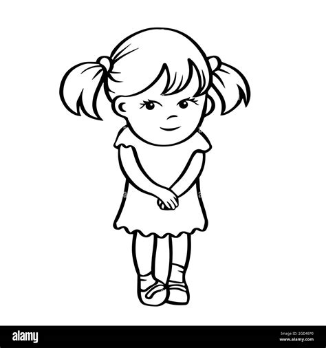 Cartoon Little Girl Black And White