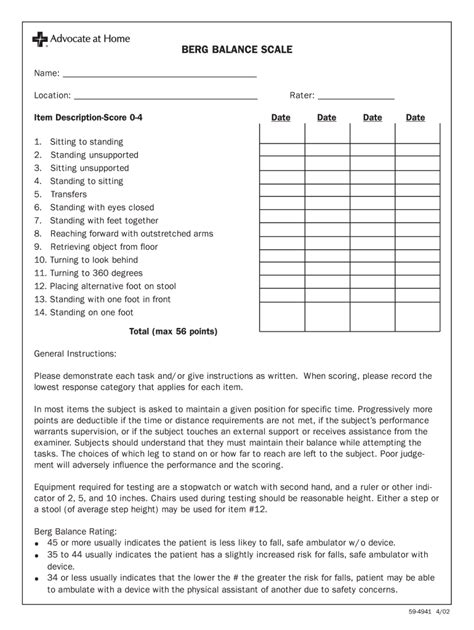 Berg Balance Calculator Form Fill Out And Sign Printable Pdf Template