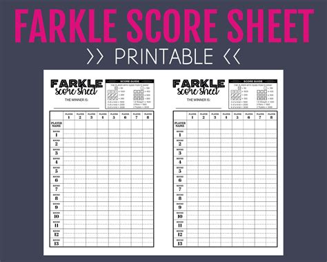Farkle Score Sheet Printable Score Sheet Digital Instant Download