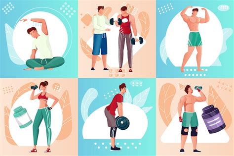 Free Vector Flat Compositions Set With People Doing Bodybuilding