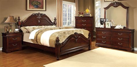 This beautifully scrolled and detailed dresser and mirror set is a nod to traditional old world ornate design and adds rich depth to any decor. Mandura Cherry Poster Bedroom Set, CM7260Q-BED, Furniture ...