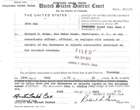Image Grand Jury Subpoena Duces Tecum To Richard M Nixon To Testify