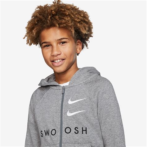 Nike Boys Sportswear Swoosh Hooded Carbon Heatherwhite Boys Clothing